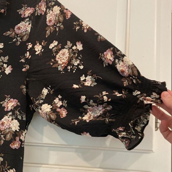 Natural Life Black Floral Collared Wide leg Jumpsuit Black Floral with pockets - Picture 8 of 11